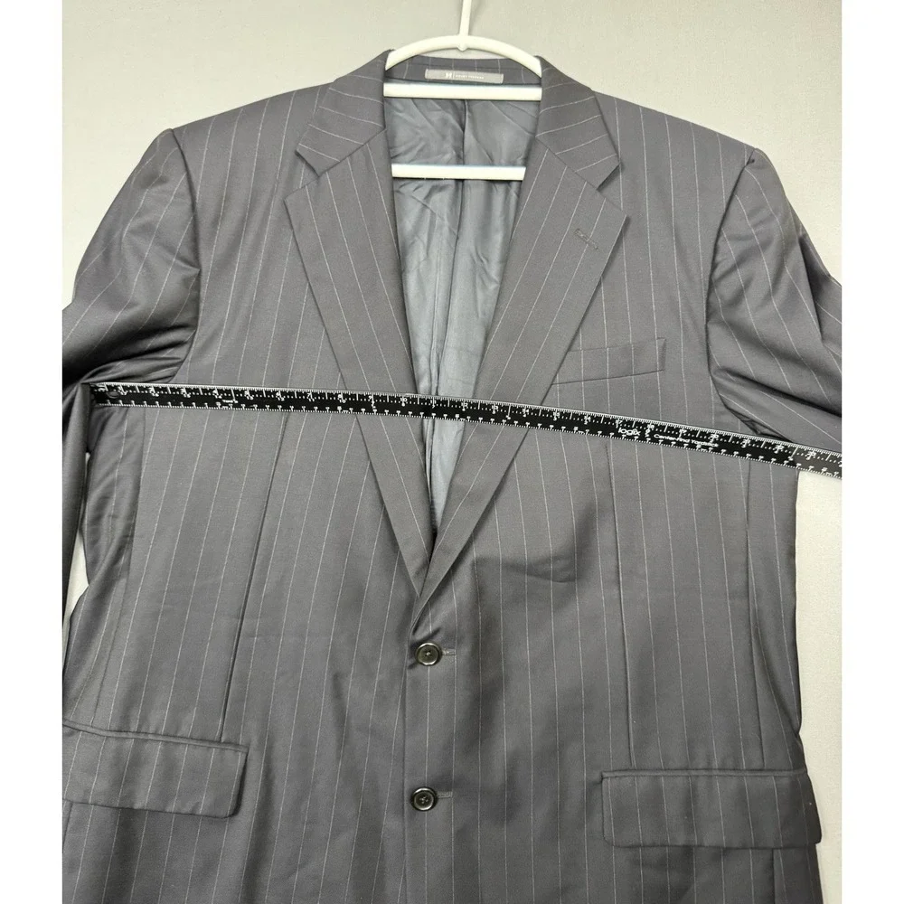 Vintage Hickey Freeman Black Wool Suit Blazer Mens‎ 46L Sport Coat Pinstripe 90s